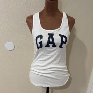 GAP Women's White Tank Top with Navy Logo